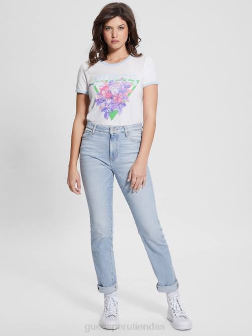 GUESS camiseta con cuello redondo y triángulo ecológico con ramo mujer 0P8X1301 blanco puro vestir