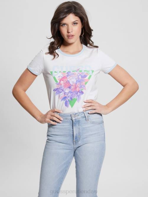 GUESS camiseta con cuello redondo y triángulo ecológico con ramo mujer 0P8X1301 blanco puro vestir
