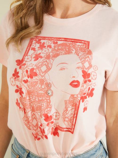 GUESS camiseta con estampado floral flocado mujer 0P8X1710 rosa tranquilo vestir