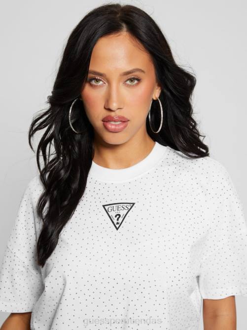 GUESS camiseta con estrellas y logo de strass mujer 0P8X963 blanco puro vestir
