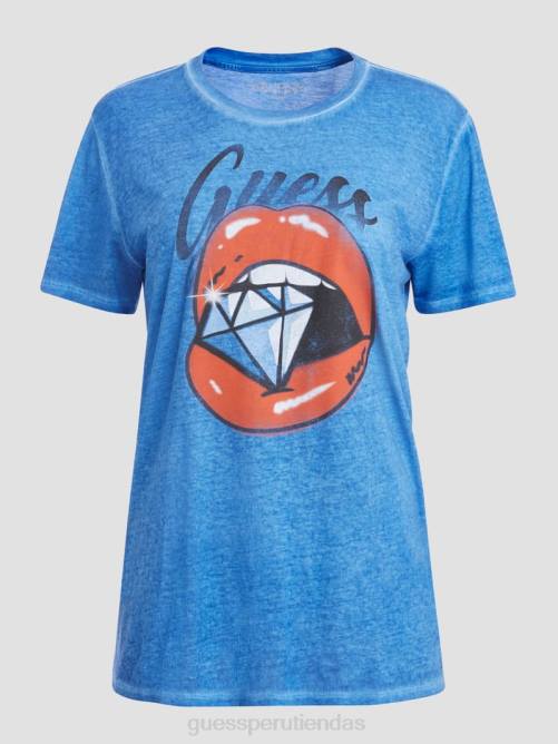 GUESS camiseta con gráfico de labios de diamante mujer 0P8X1182 sangre azul multi vestir