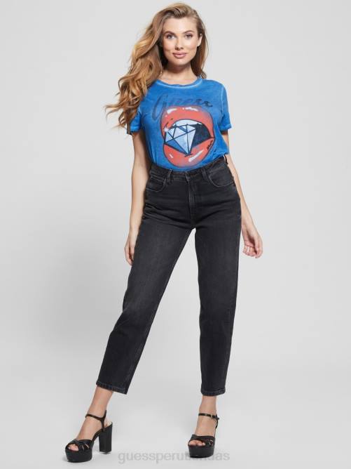 GUESS camiseta con gráfico de labios de diamante mujer 0P8X1182 sangre azul multi vestir