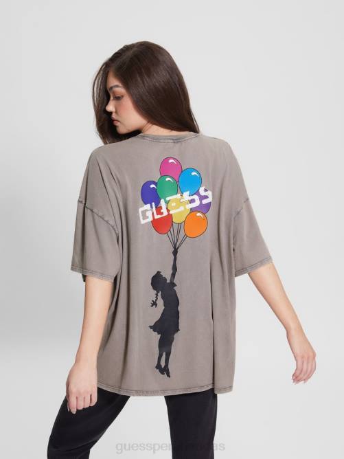 GUESS camiseta con gráfico de niña globo mujer 0P8X1190 hielo estrellado multi vestir