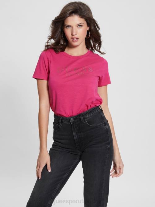 GUESS camiseta con logo de cristal eco 1981 mujer 0P8X1202 rosa plena floración vestir