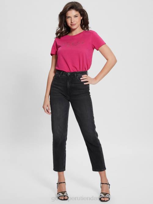 GUESS camiseta con logo de cristal eco 1981 mujer 0P8X1202 rosa plena floración vestir