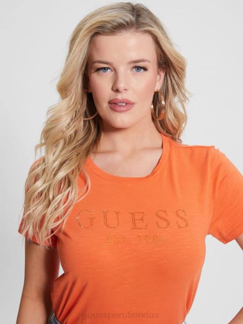 GUESS camiseta con logo de cristal eco 1981 mujer 0P8X1237 granizado de naranja vestir