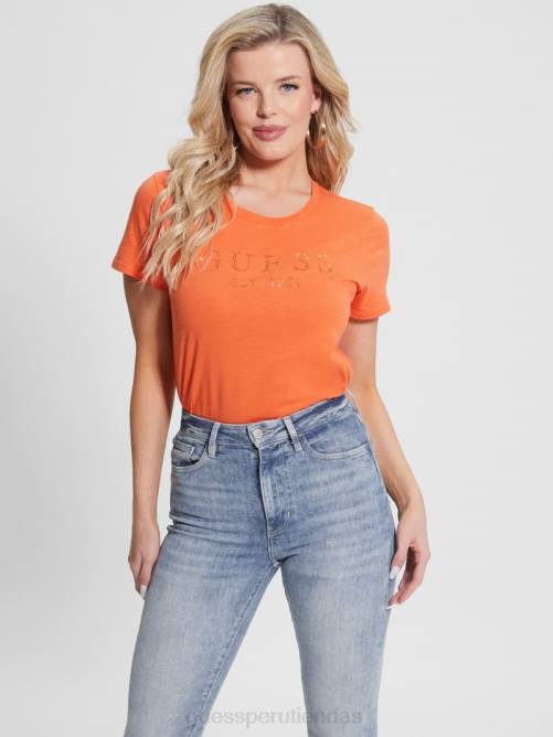 GUESS camiseta con logo de cristal eco 1981 mujer 0P8X1237 granizado de naranja vestir