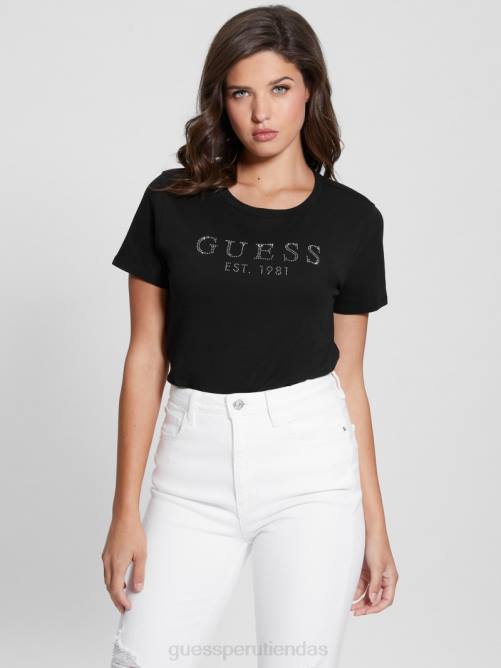 GUESS camiseta con logo de cristal eco 1981 mujer 0P8X1245 negro vestir