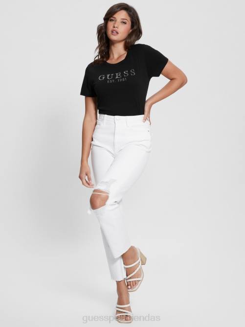 GUESS camiseta con logo de cristal eco 1981 mujer 0P8X1245 negro vestir