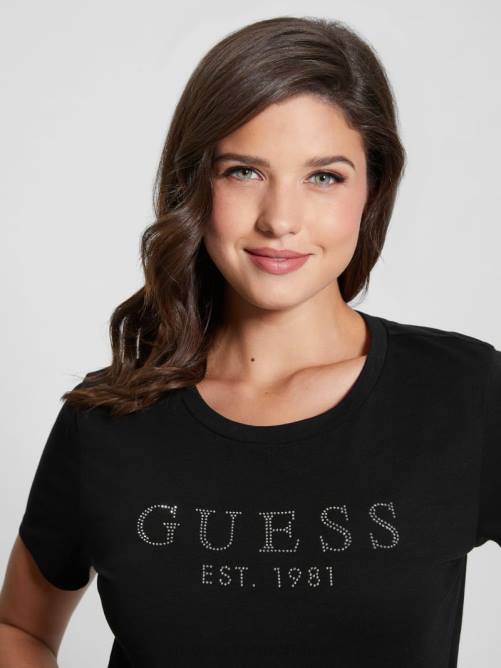 GUESS camiseta con logo de cristal eco 1981 mujer 0P8X1245 negro vestir