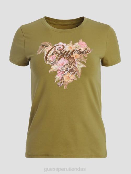 GUESS camiseta con logo de hibisco ecológico mujer 0P8X1677 desembocadura del río verde vestir