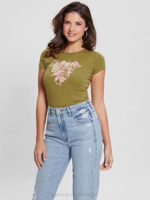 GUESS camiseta con logo de hibisco ecológico mujer 0P8X1677 desembocadura del río verde vestir