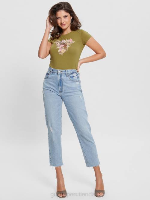 GUESS camiseta con logo de hibisco ecológico mujer 0P8X1677 desembocadura del río verde vestir