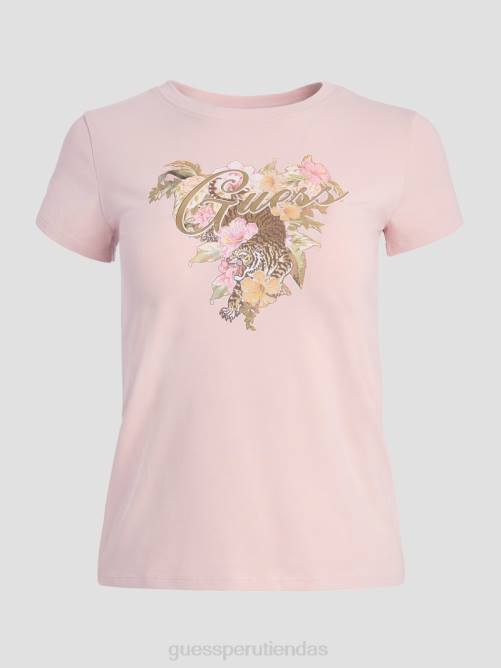GUESS camiseta con logo de hibisco ecológico mujer 0P8X1700 rosa tranquilo vestir
