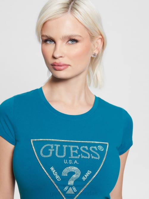 GUESS camiseta con logo de strass mujer 0P8X1452 puerto deportivo azul vestir