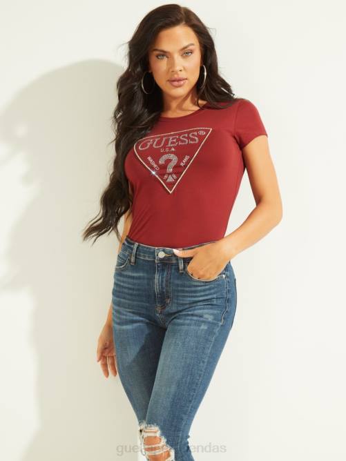 GUESS camiseta con logo de strass mujer 0P8X1582 jugo de remolacha rojo vestir