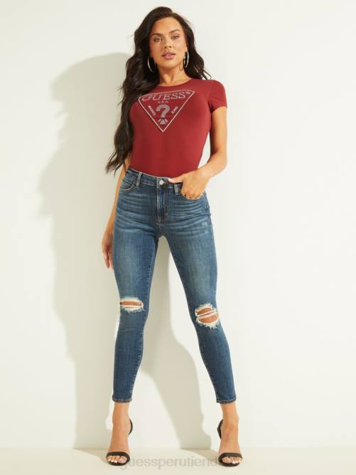 GUESS camiseta con logo de strass mujer 0P8X1582 jugo de remolacha rojo vestir