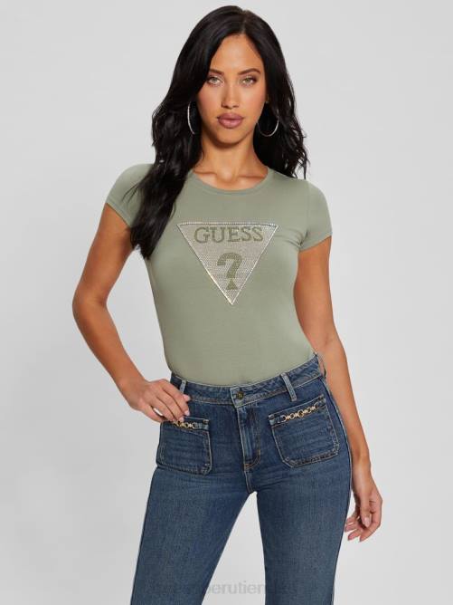 GUESS camiseta con logo de triángulo de cristal ecológico mujer 0P8X1014 salvia del océano vestir