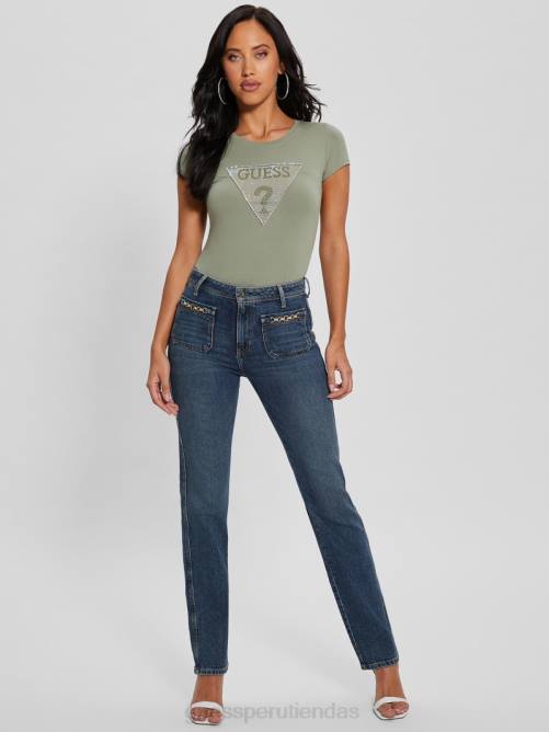 GUESS camiseta con logo de triángulo de cristal ecológico mujer 0P8X1014 salvia del océano vestir