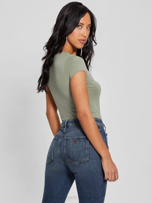 GUESS camiseta con logo de triángulo de cristal ecológico mujer 0P8X1014 salvia del océano vestir