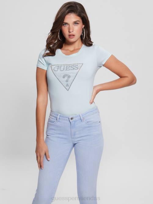 GUESS camiseta con logo de triángulo de cristal ecológico mujer 0P8X1253 aire fresco vestir