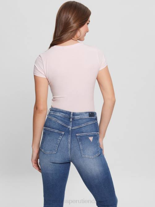 GUESS camiseta con logo de triángulo de cristal ecológico mujer 0P8X1408 rosa discreto vestir