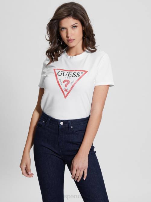 GUESS camiseta con logo de triángulo ecológico mujer 0P8X1217 blanco puro vestir