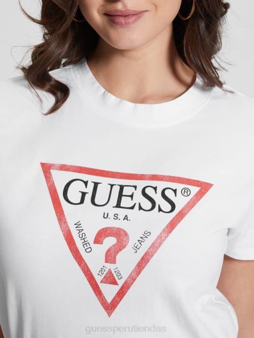 GUESS camiseta con logo de triángulo ecológico mujer 0P8X1217 blanco puro vestir