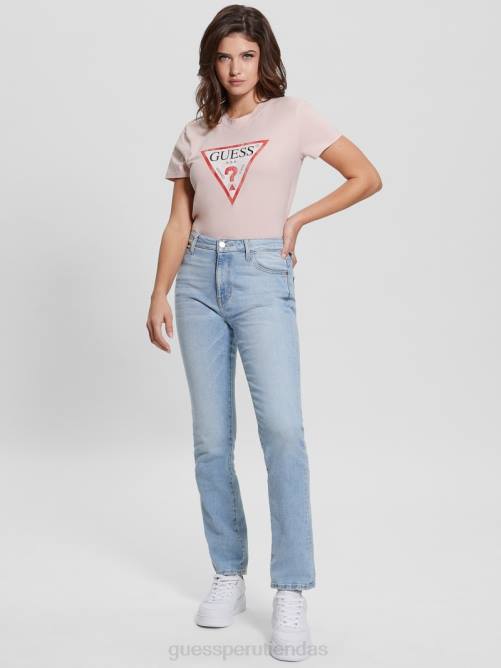 GUESS camiseta con logo de triángulo ecológico mujer 0P8X1422 rosa tranquilo vestir