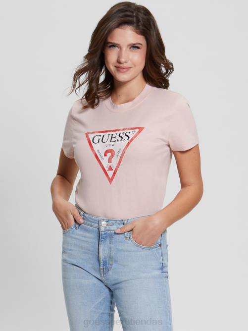 GUESS camiseta con logo de triángulo ecológico mujer 0P8X1422 rosa tranquilo vestir