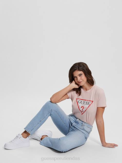 GUESS camiseta con logo de triángulo ecológico mujer 0P8X1422 rosa tranquilo vestir