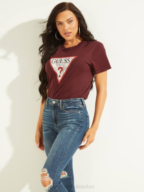 GUESS camiseta con logo de triángulo ecológico mujer 0P8X1704 vino místico vestir