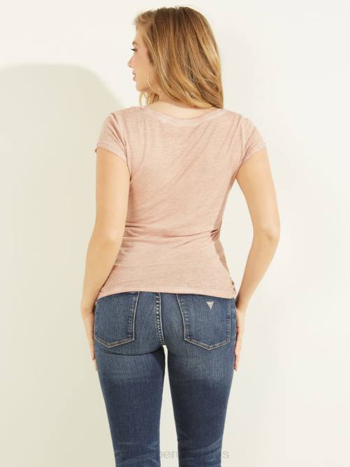 GUESS camiseta con logo escrito mujer 0P8X1712 felicidad rosa multi vestir