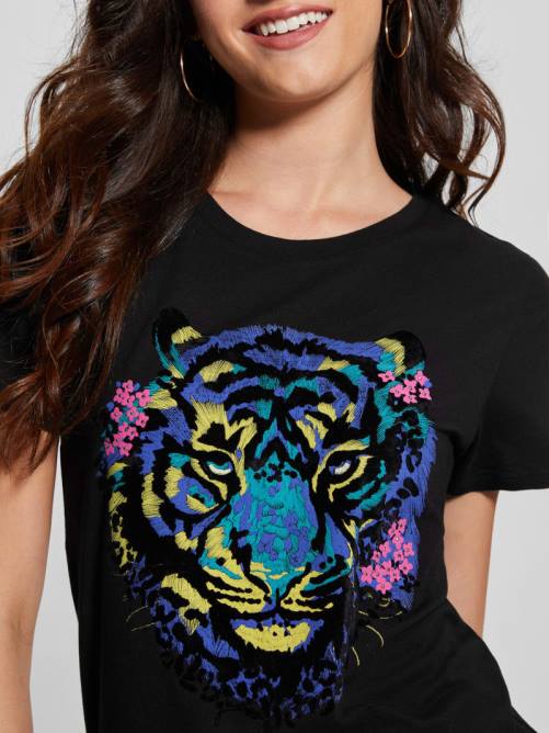GUESS camiseta con tigre y diamantes de imitación mujer 0P8X1016 negro vestir