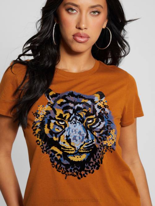 GUESS camiseta con tigre y diamantes de imitación mujer 0P8X964 floración de otoño vestir