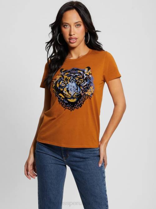 GUESS camiseta con tigre y diamantes de imitación mujer 0P8X964 floración de otoño vestir