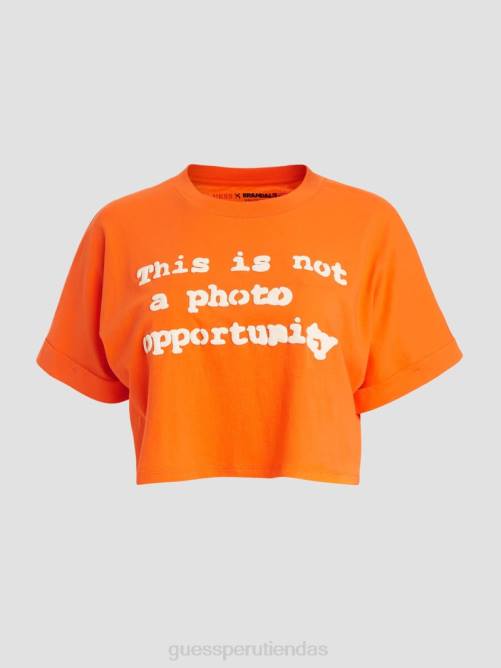 GUESS camiseta corta con eslogan mujer 0P8X1073 granizado de naranja vestir