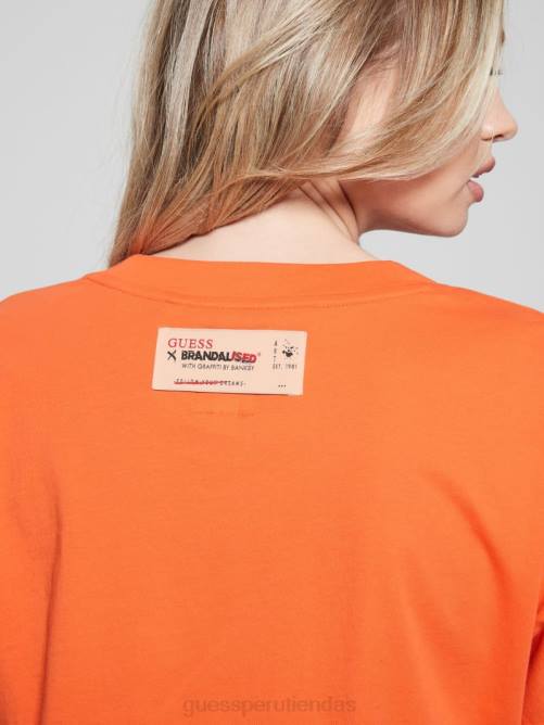 GUESS camiseta corta con eslogan mujer 0P8X1073 granizado de naranja vestir