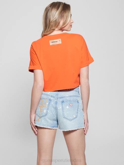 GUESS camiseta corta con eslogan mujer 0P8X1073 granizado de naranja vestir