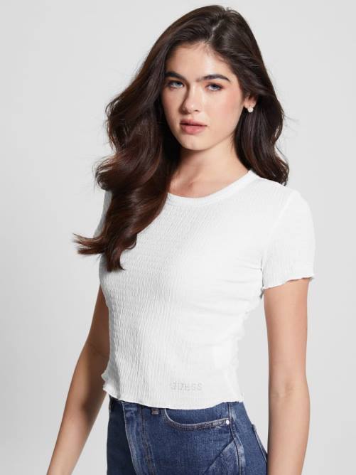 GUESS camiseta de bebé fruncida mujer 0P8X1169 blanco puro vestir