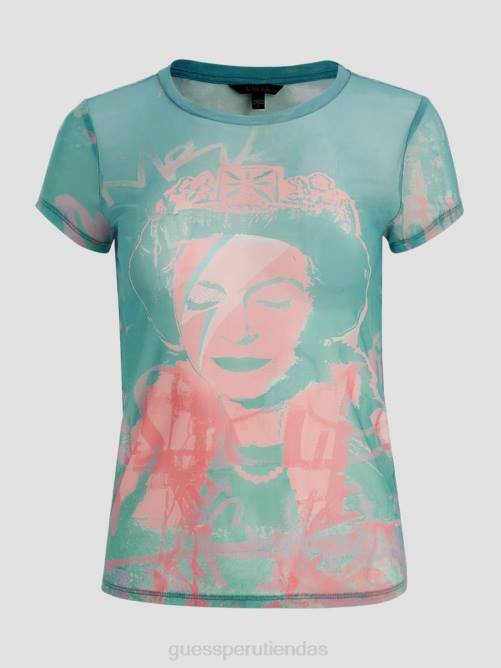 GUESS camiseta de malla con gráfico eco queen mujer 0P8X1118 agua del caribe multi vestir