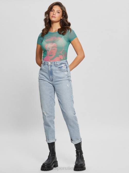 GUESS camiseta de malla con gráfico eco queen mujer 0P8X1118 agua del caribe multi vestir