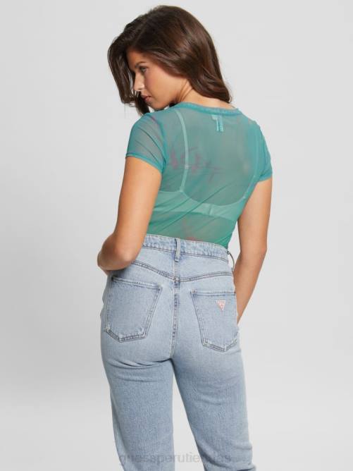 GUESS camiseta de malla con gráfico eco queen mujer 0P8X1118 agua del caribe multi vestir