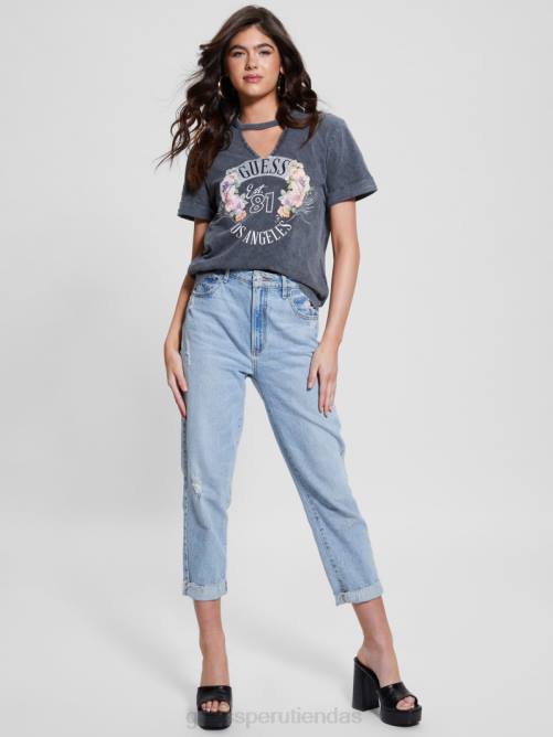 GUESS camiseta eco rosas mujer 0P8X1101 negro azabache ácido vestir