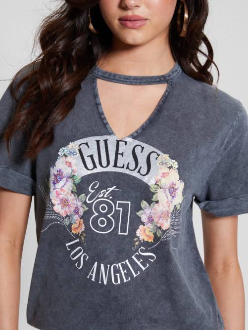 GUESS camiseta eco rosas mujer 0P8X1101 negro azabache ácido vestir