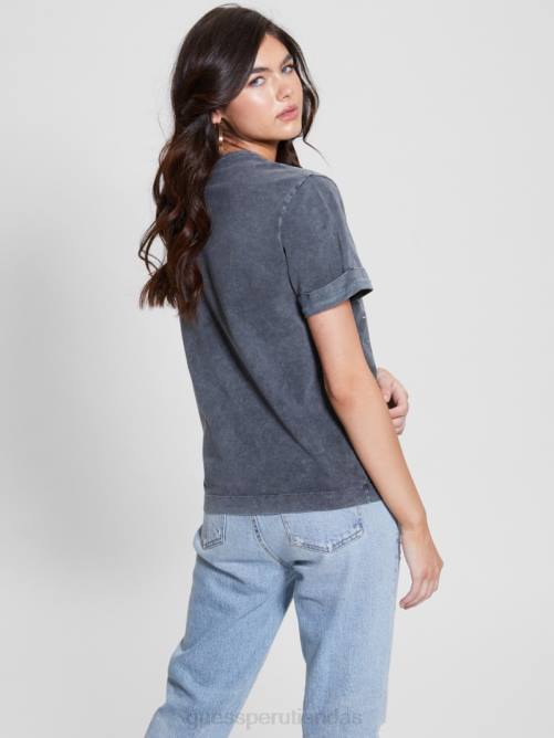 GUESS camiseta eco rosas mujer 0P8X1101 negro azabache ácido vestir