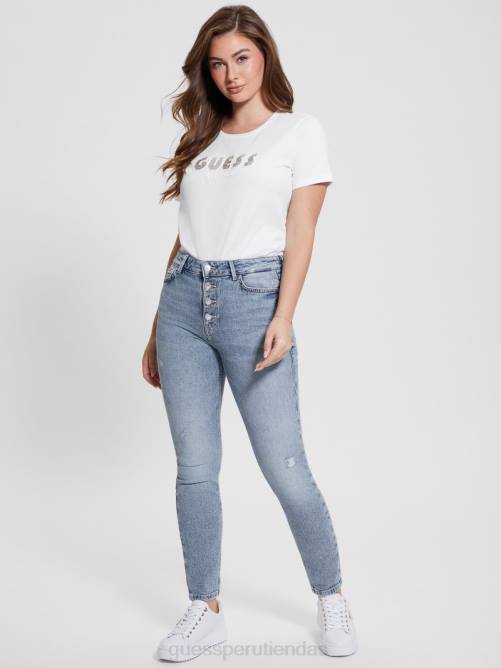 GUESS camiseta ecológica con cuello redondo y logo de strass mujer 0P8X1259 blanco puro vestir