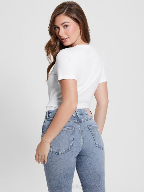 GUESS camiseta ecológica con cuello redondo y logo de strass mujer 0P8X1259 blanco puro vestir