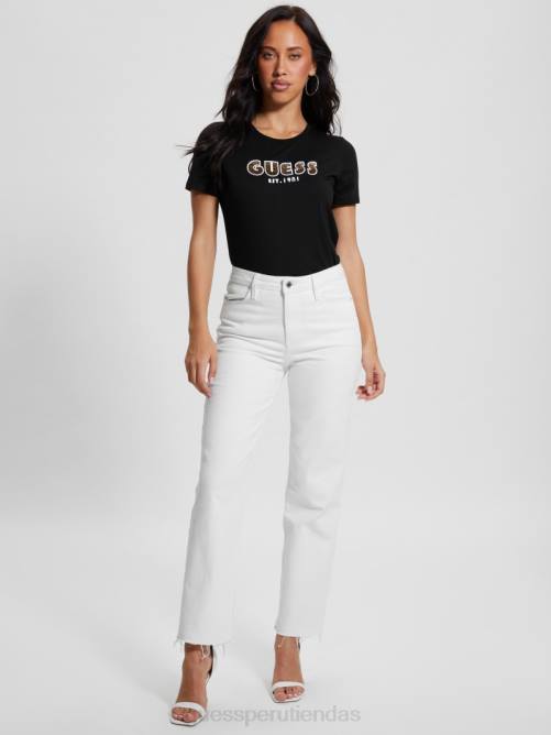 GUESS camiseta ecológica con cuello redondo y logo de strass mujer 0P8X1295 negro vestir