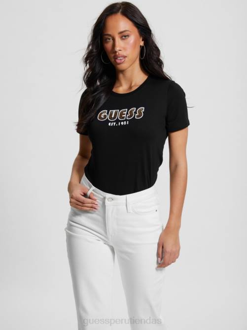 GUESS camiseta ecológica con cuello redondo y logo de strass mujer 0P8X1295 negro vestir